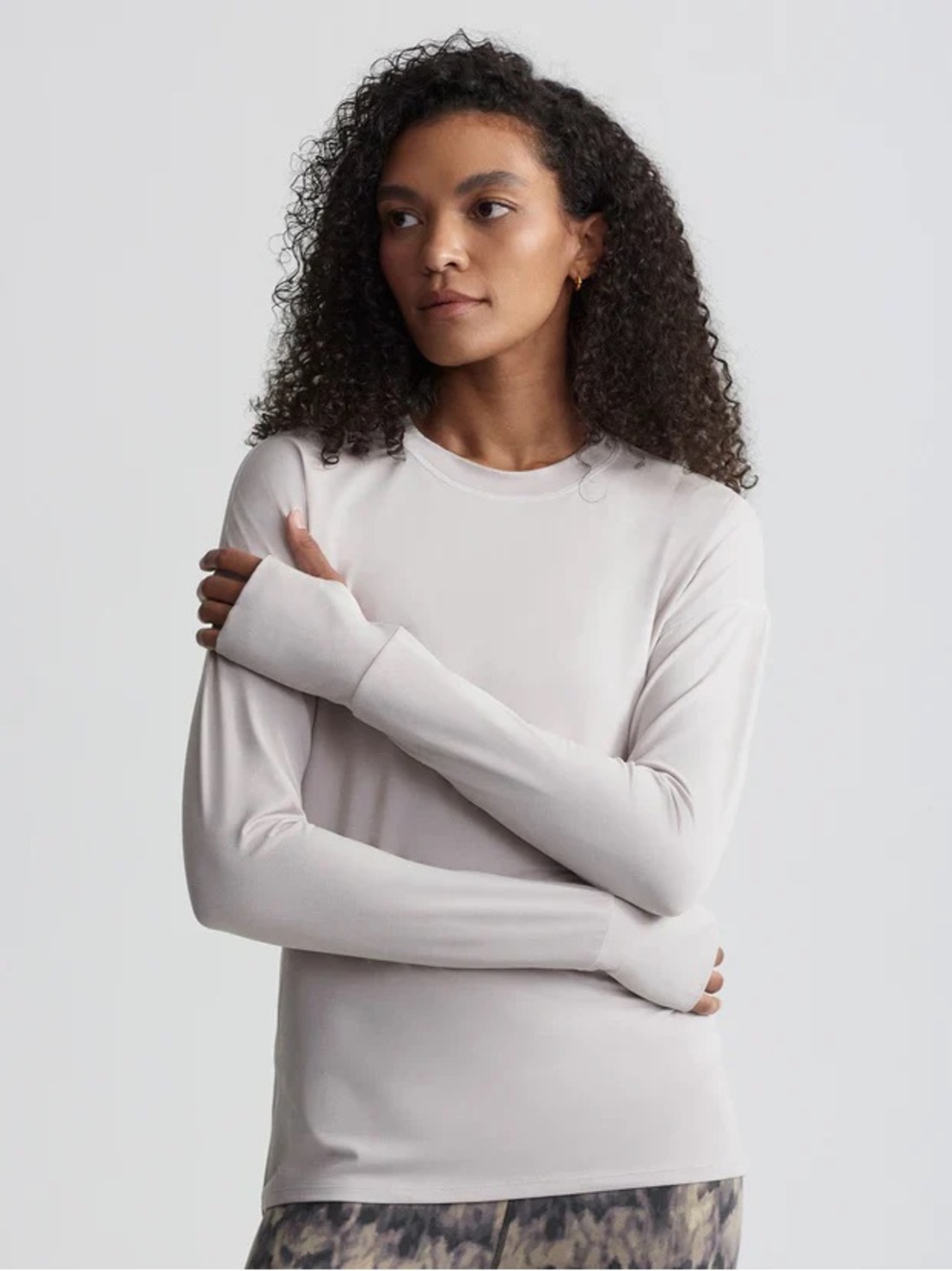 Varley Cella Long Sleeve Top Chateau Grey Drop Shoulder Thumb Holes Size XL